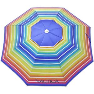 Nautica Beach Umbrella – 7 Ft Heavy Duty Portable Beach Umbrellas for Sand & Sun UPF 50+ Protection, Wind & Sand Anchor for Strong Stability – Large Vented Umbrella for Beach + 2-Way Tilt System(Rainbow)