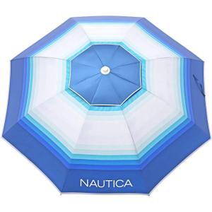 Nautica Beach Umbrella – 7 Ft Heavy Duty Portable Beach Umbrellas for Sand & Sun UPF 50+ Protection, Wind & Sand Anchor for Strong Stability – Large Vented Umbrella for Beach + 2-Way Tilt System(Blue)