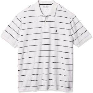 Nautica Mens Classic Short Sleeve Striped Polo Shirt(Bright White)