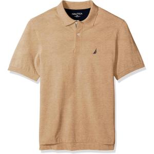 Nautica mens Short Sleeve Stretch Solid Deck Polo Shirt(Coastal Camel Heather)