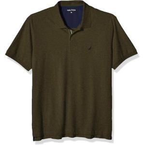 Nautica mens Short Sleeve Stretch Solid Deck Polo Shirt(Coastal Olive Heather)