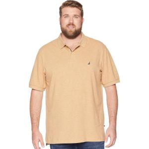 Nautica mens Short Sleeve Stretch Solid Deck Polo Shirt(Desert Camel Heather)
