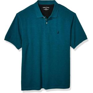 Nautica mens Short Sleeve Stretch Solid Deck Polo Shirt(Ocean Depths Heather)