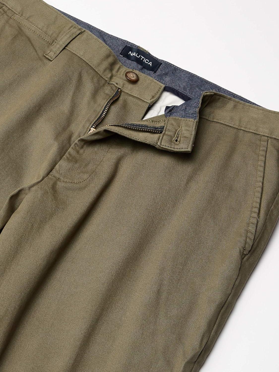 imageNautica Mens Classic Fit Flat Front Stretch Solid Chino Deck Pant