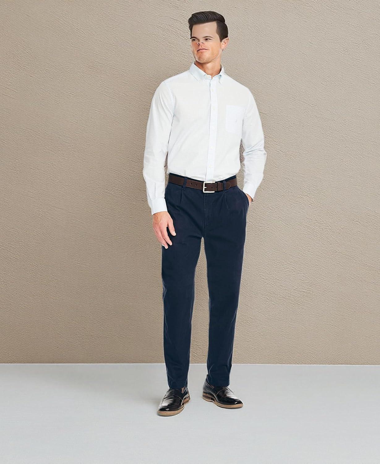 imageNautica Mens Classic Fit Flat Front Stretch Solid Chino Deck PantNavy