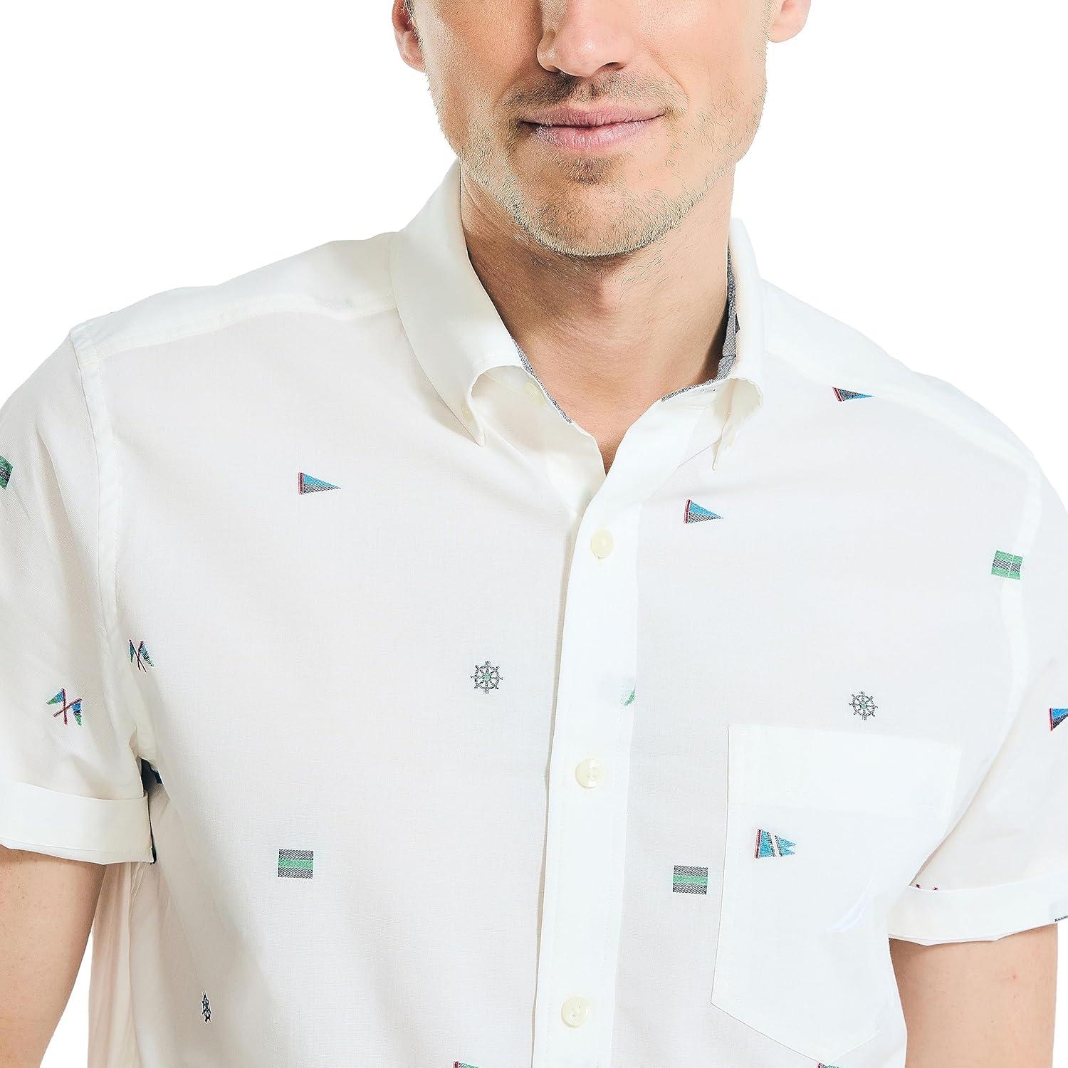 imageNautica Mens Nautica Sustainably Crafted Printed ShortSleeve ShirtSail White