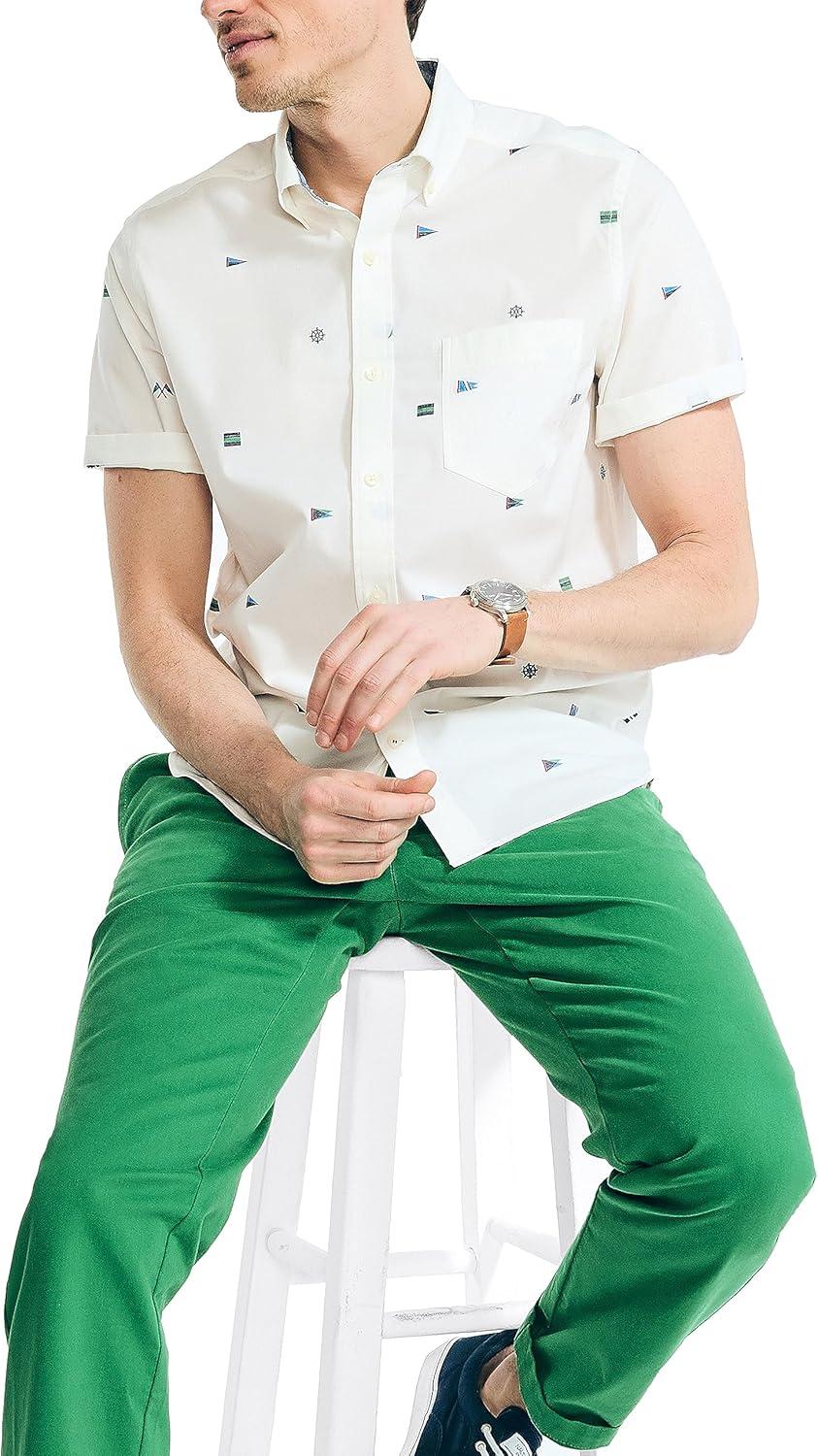 imageNautica Mens Nautica Sustainably Crafted Printed ShortSleeve ShirtSail White