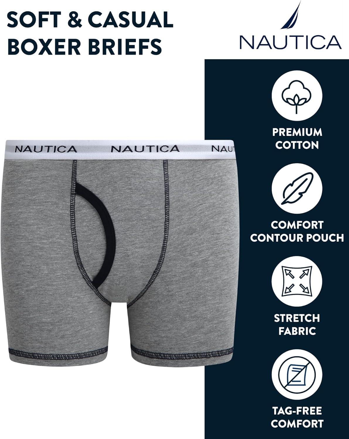 imageNautica Boys Boxer Briefs 36 Pack Comfort Stretch Cotton Kids Underwear Boxers for Boys with Contour Pouch Sizes 618Navy PrintGreyNavy3pk