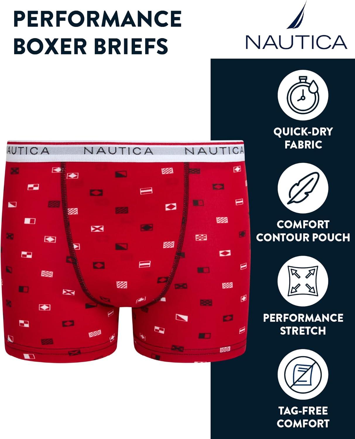 imageNautica Boys Stretch Performance Boxer Briefs 36 Pack Breathable Underwear for Boys 618Red PrintBlackStripe 3pk