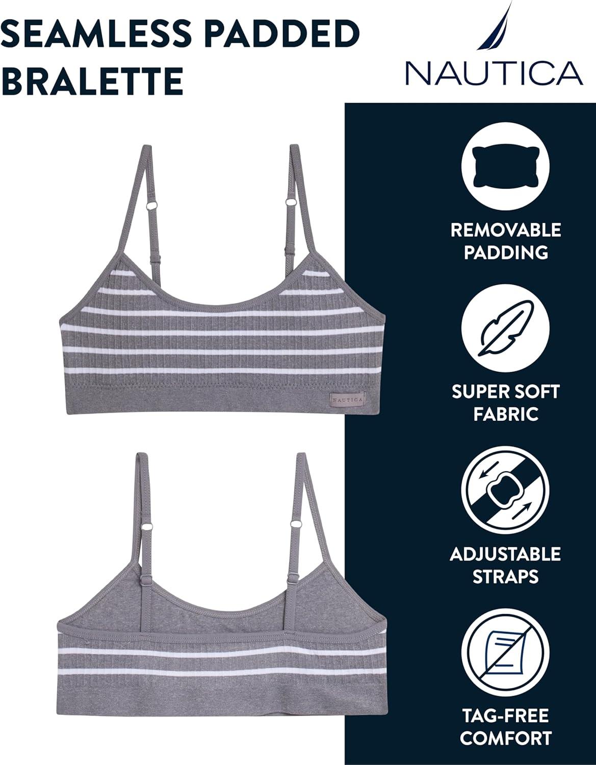 imageNautica Girls Training Bra 2 Pack4 Pack Seamless Padded Bralette Underwear for Girls with Removable Pads Sizes SXL