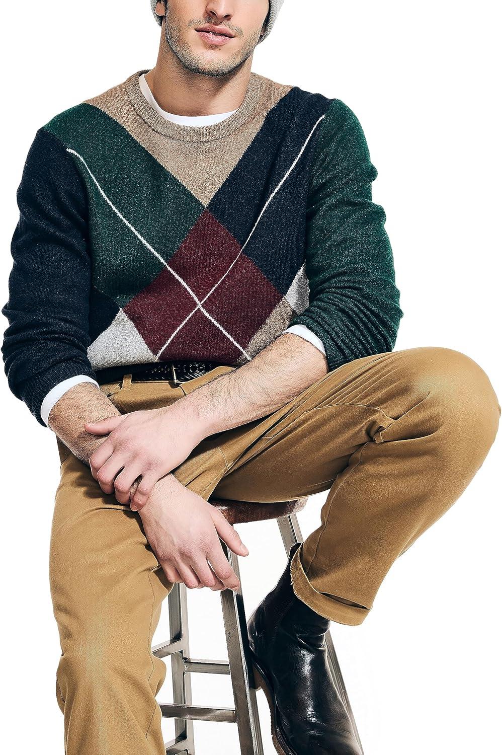 imageNautica Mens Nautica Sustainably Crafted Argyle Crewneck SweaterNavy Seas