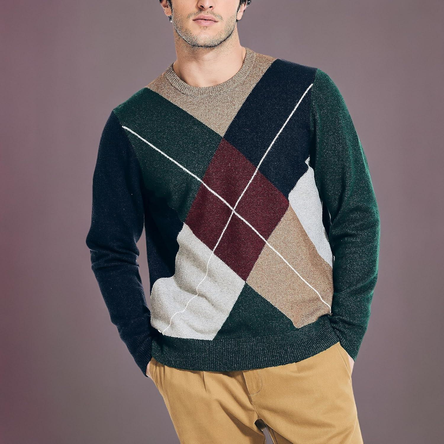 imageNautica Mens Nautica Sustainably Crafted Argyle Crewneck SweaterNavy Seas