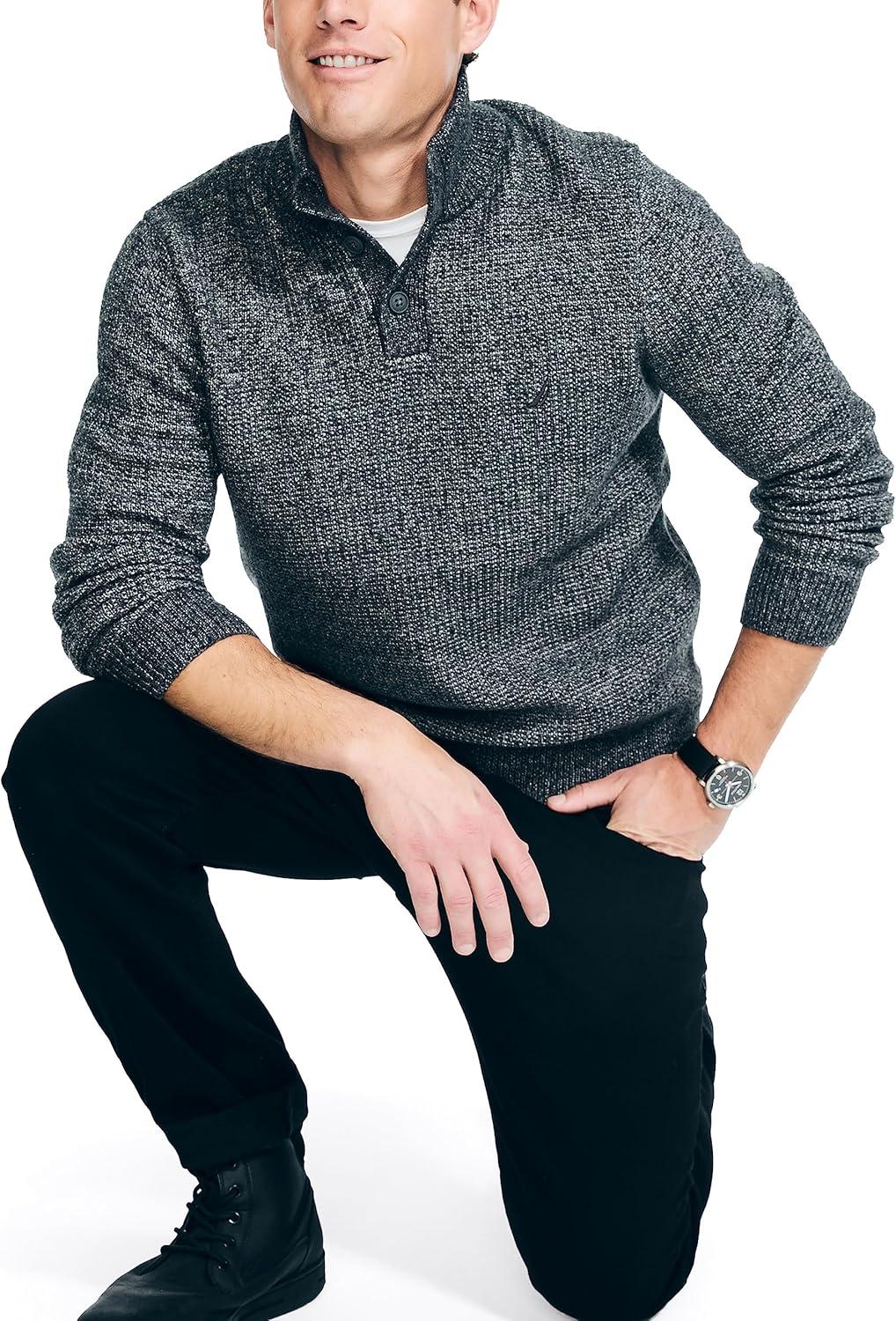 imageNautica Mens Nautica Sustainably Crafted Waffle MockNeck SweaterCharcoal Heather