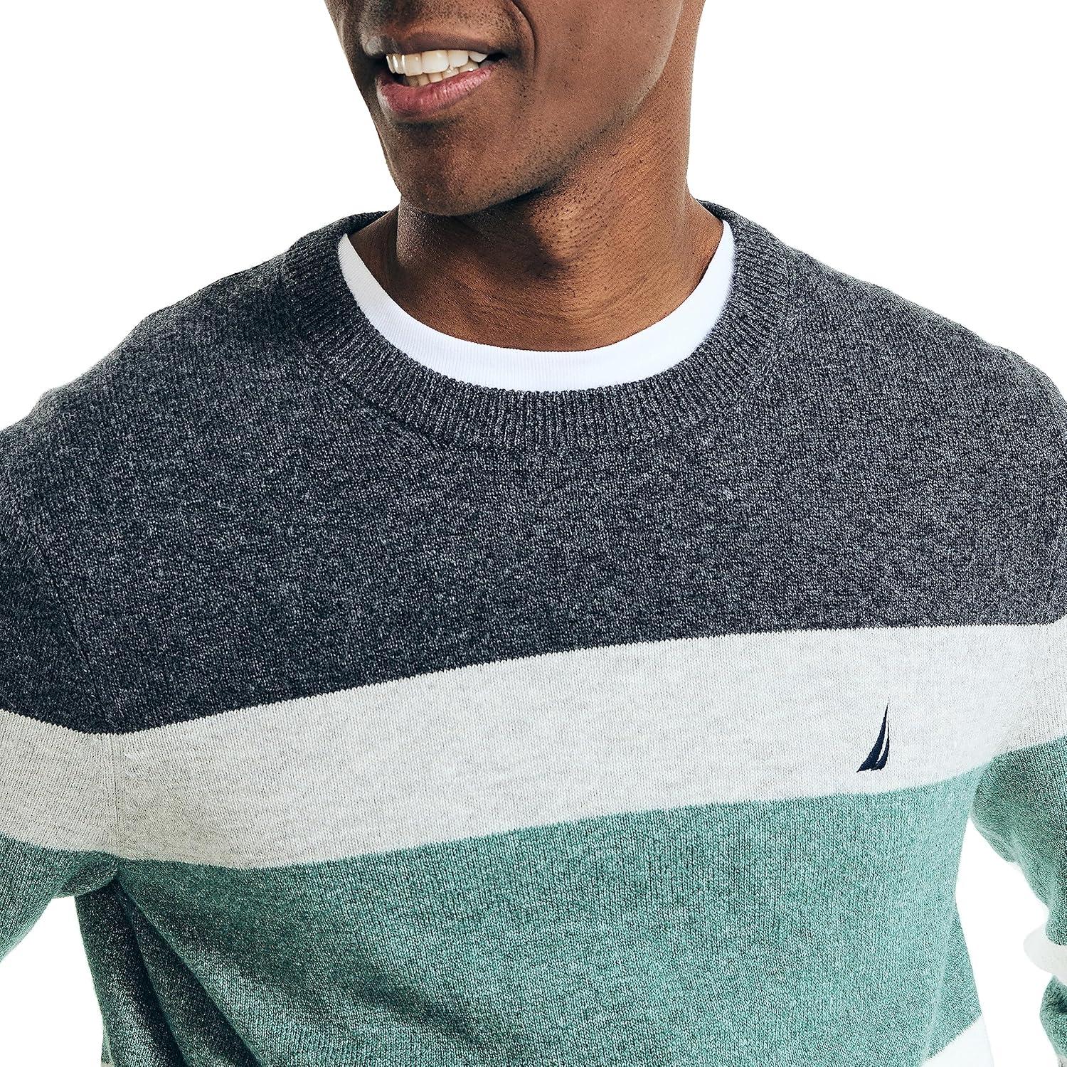 imageNautica Sustainably Crafted Striped Textured Crewneck SweaterGrey Heather