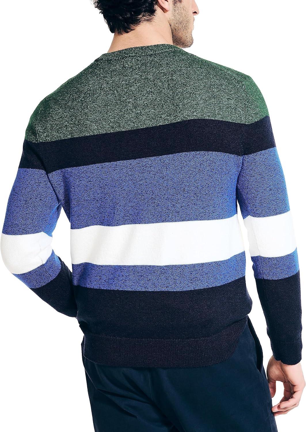 imageNautica Sustainably Crafted Striped Textured Crewneck SweaterNavy Seas