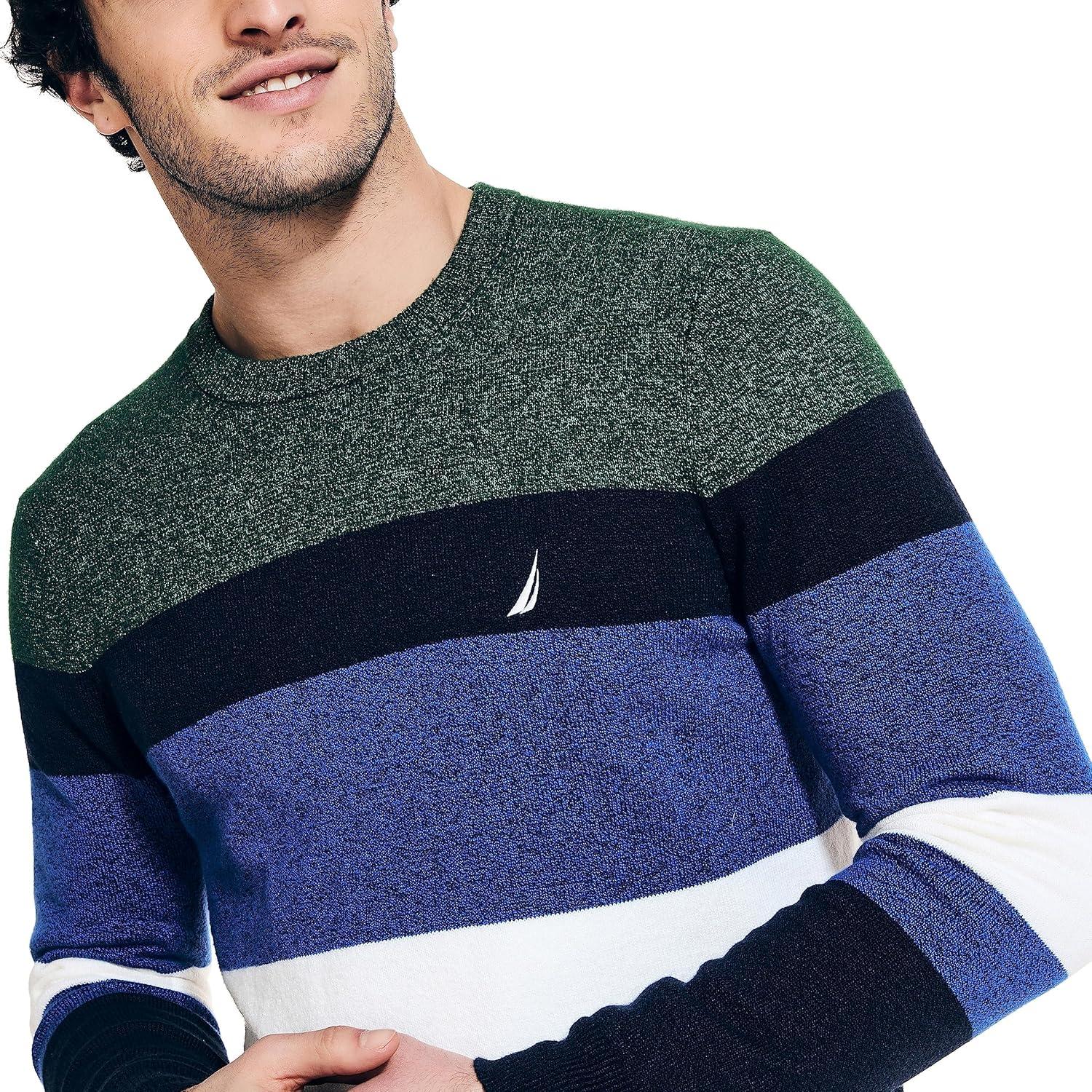 imageNautica Sustainably Crafted Striped Textured Crewneck SweaterNavy Seas