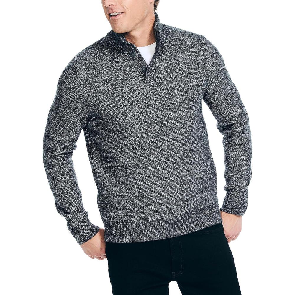 imageNautica Mens Nautica Sustainably Crafted Waffle MockNeck SweaterCharcoal Heather