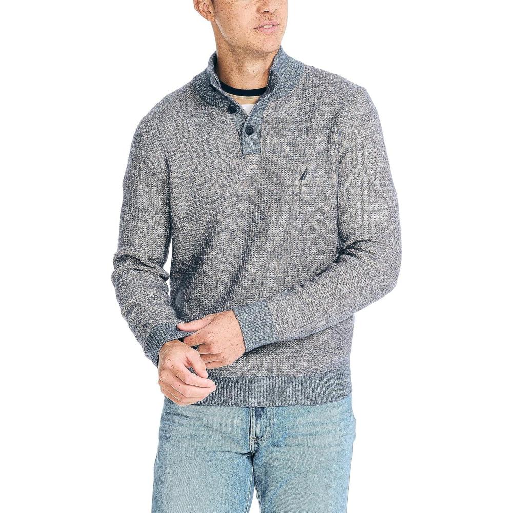 imageNautica Mens Nautica Sustainably Crafted Waffle MockNeck SweaterNavy Seas