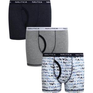 Nautica Boys Boxer Briefs – 3/6 Pack Comfort Stretch Cotton Kids Underwear Boxers for Boys with Contour Pouch (Sizes: 6-18)(Navy Print/Grey/Navy-3pk)