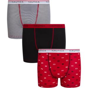 Nautica Boys Stretch Performance Boxer Briefs, 3/6 Pack – Breathable Underwear for Boys (6-18)(Red Print/Black/Stripe- 3pk)