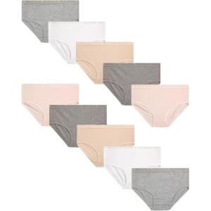 Nautica Girls Underwear Briefs – 10 Pack Comfort Stretch Mid-Waist Breathable Cotton Underwear Panties for Girls (Sizes:4-12)(Pink/Grey/White/Heather Grey)