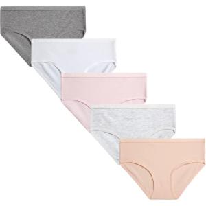 Nautica Girls Underwear Briefs – 5 Pack Comfort Stretch Mid-Waist Breathable Cotton Underwear Panties for Girls (4-12)(Pink Frost/White/Pale Peach/Light Bleach Heather/Grey Heather)
