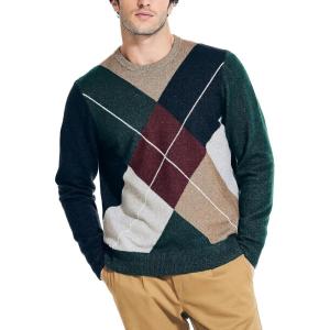 Nautica Men’s Nautica Sustainably Crafted Argyle Crewneck Sweater(Navy Seas)