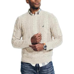 Nautica Men’s Nautica Sustainably Crafted Cable-Knit Crewneck Sweater(Oatmeal)