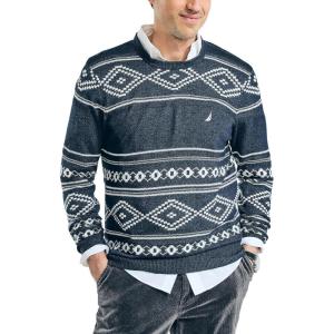 Nautica Men’s Nautica Sustainably Crafted Fair Isle Crewneck Sweater(Navy Seas)