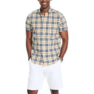 Nautica Men’s Nautica Sustainably Crafted Plaid Short-Sleeve Shirt(Oatmeal)