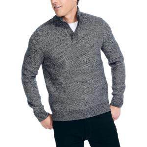 Nautica Men’s Nautica Sustainably Crafted Waffle Mock-Neck Sweater(Charcoal Heather)