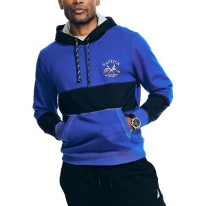 Nautica Men’s Sustainably Crafted Colorblock Logo Hoodie(Bright Cobalt)