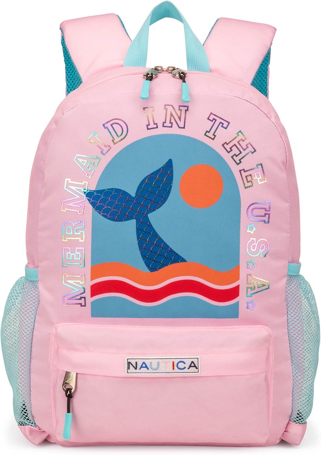 imageNautica Backpack for Kids Kindergarten Elementary Children Backpack 16 Tall SailboatsMermaid Tail