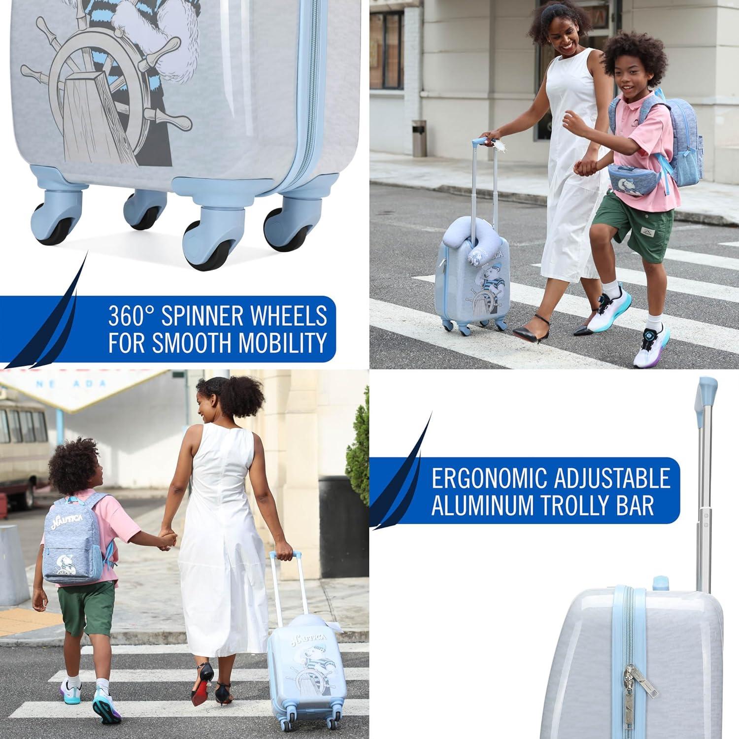 imageNautica Kids Luggage 18 Airline Approved Rolling Hardside Upright Carryon Suitcase with Wheels Pirate AhoyPolar Voyage 5pc Travel Set