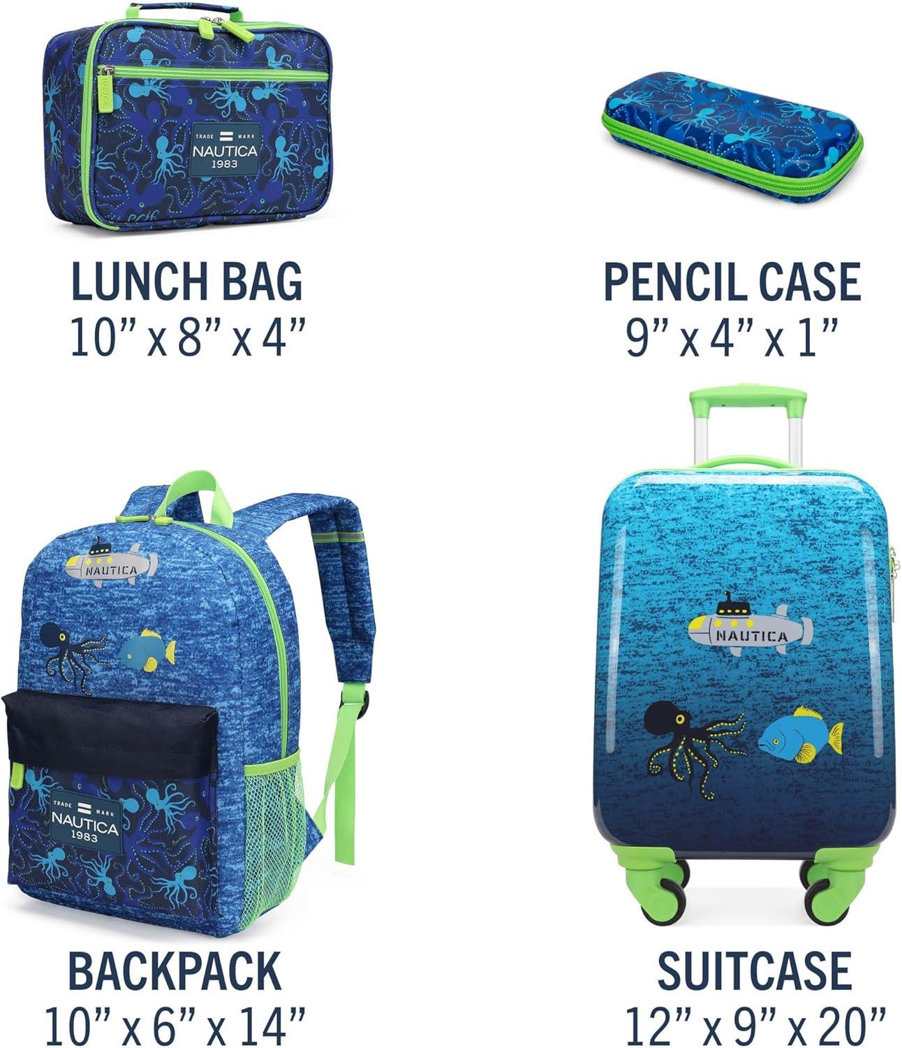 imageNautica Kids Luggage 18 Airline Approved Rolling Hardside Upright Carryon Suitcase with Wheels Pirate AhoySubmarine Journey 5pc School Set