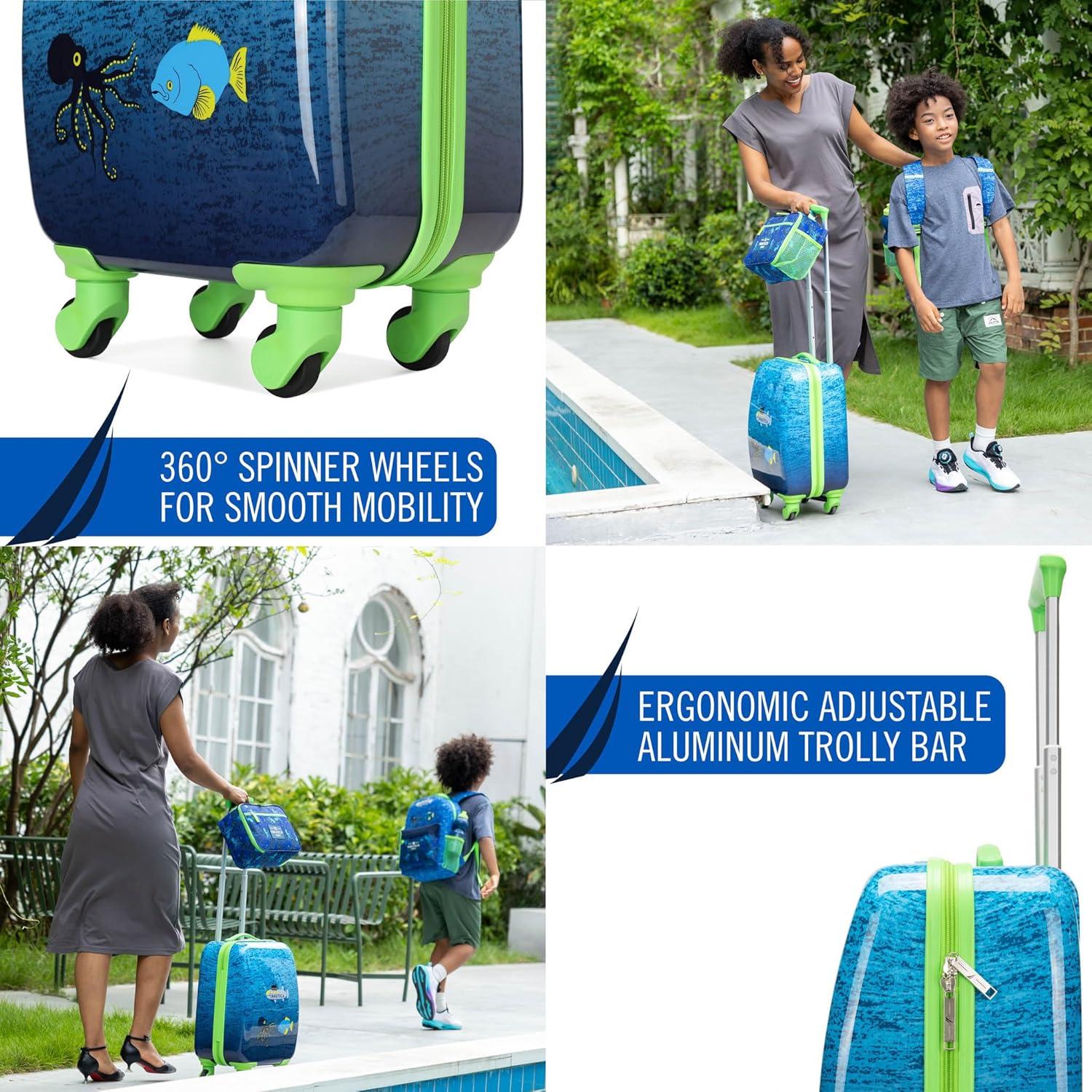 imageNautica Kids Luggage 18 Airline Approved Rolling Hardside Upright Carryon Suitcase with Wheels Pirate AhoySubmarine Journey 5pc School Set