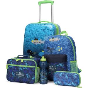 Nautica Kids Luggage – 18″ Airline Approved Rolling Hardside Upright Carry-on Suitcase with Wheels (Pirate Ahoy)(Submarine Journey | 5pc School Set)