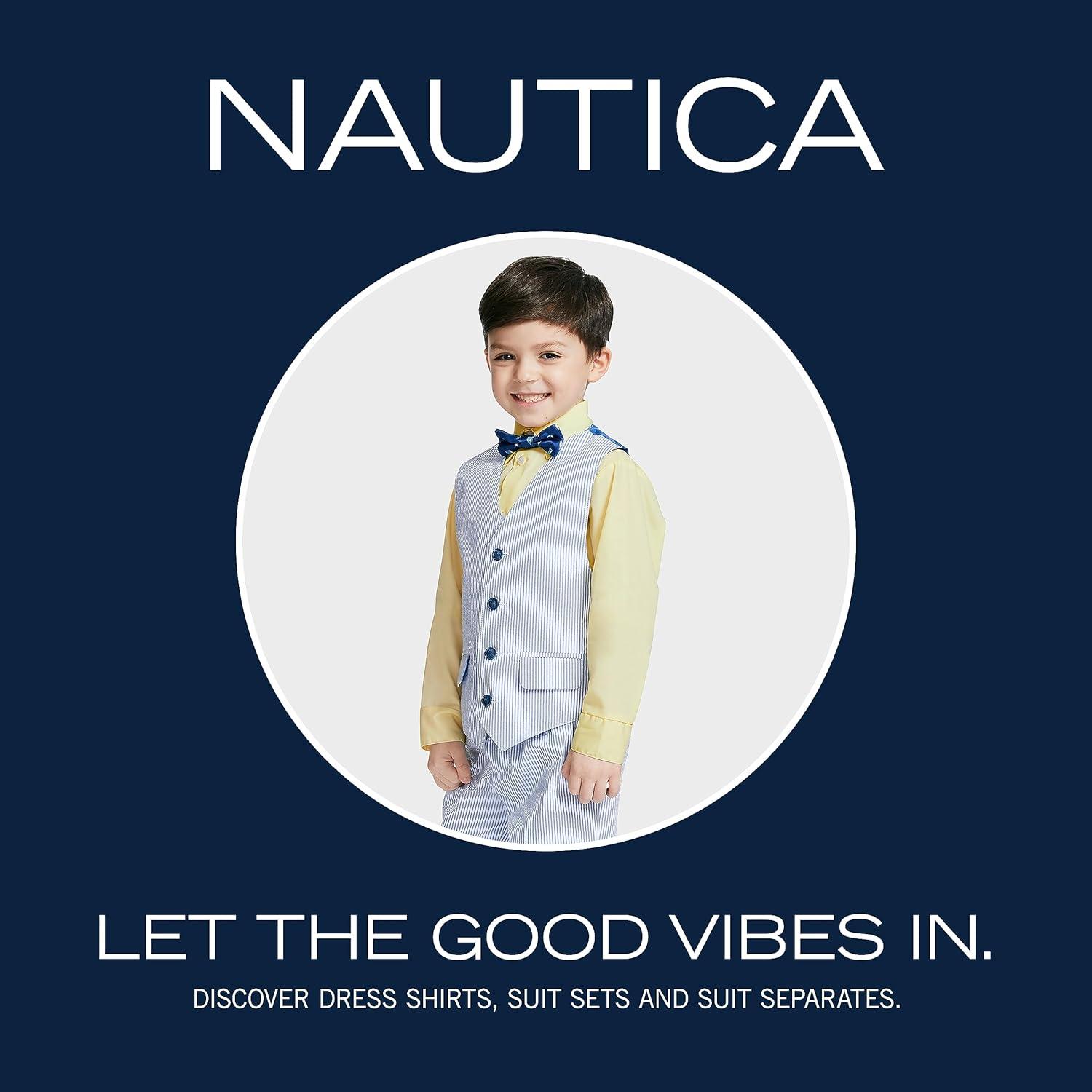 imageNautica Baby Boys 4piece Suit Set with Dress Shirt Vest Pants and TieKhakiNavyRed