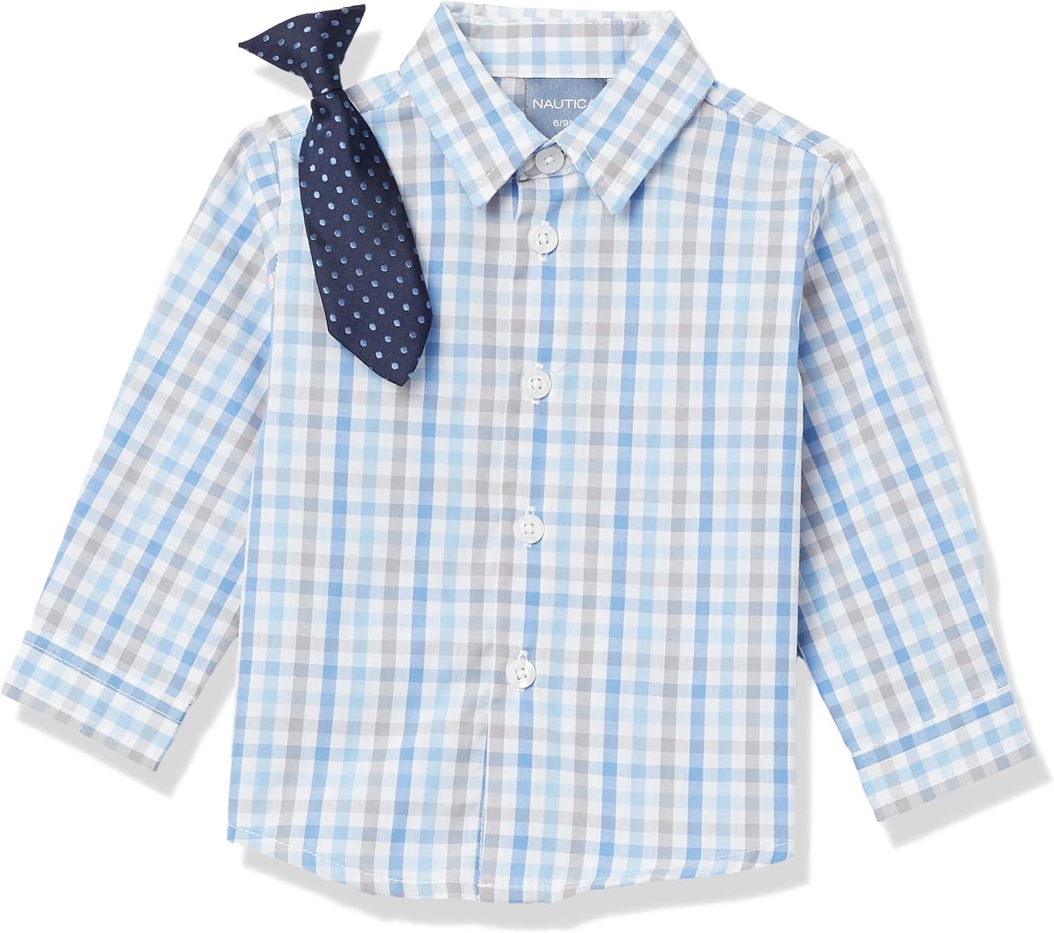 imageNautica Baby Boys 4piece Suit Set with Dress Shirt Vest Pants and TieLight GreyBlue Check