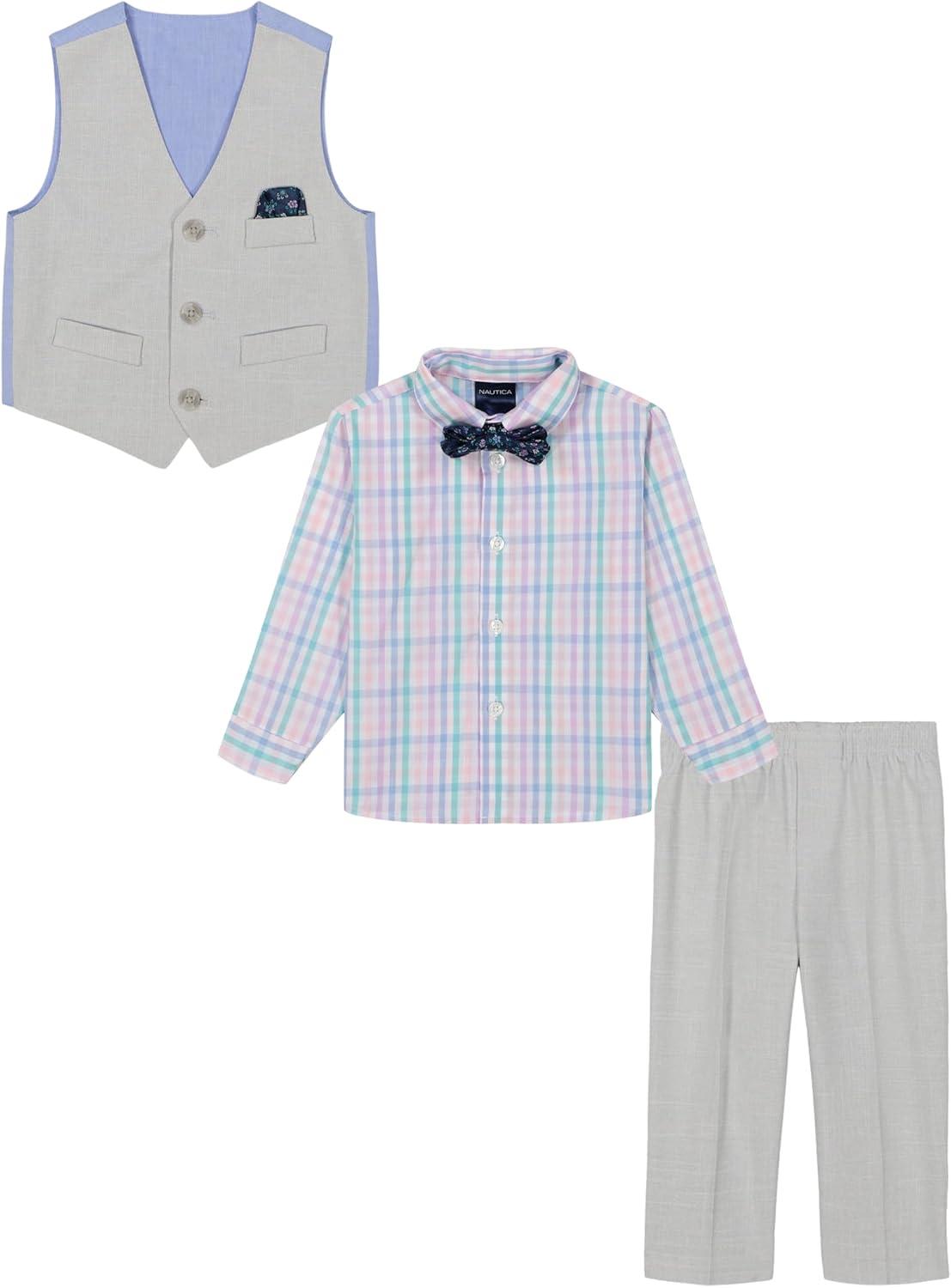 imageNautica Baby Boys 4piece Suit Set with Dress Shirt Vest Pants and TieLight GreyPlaid