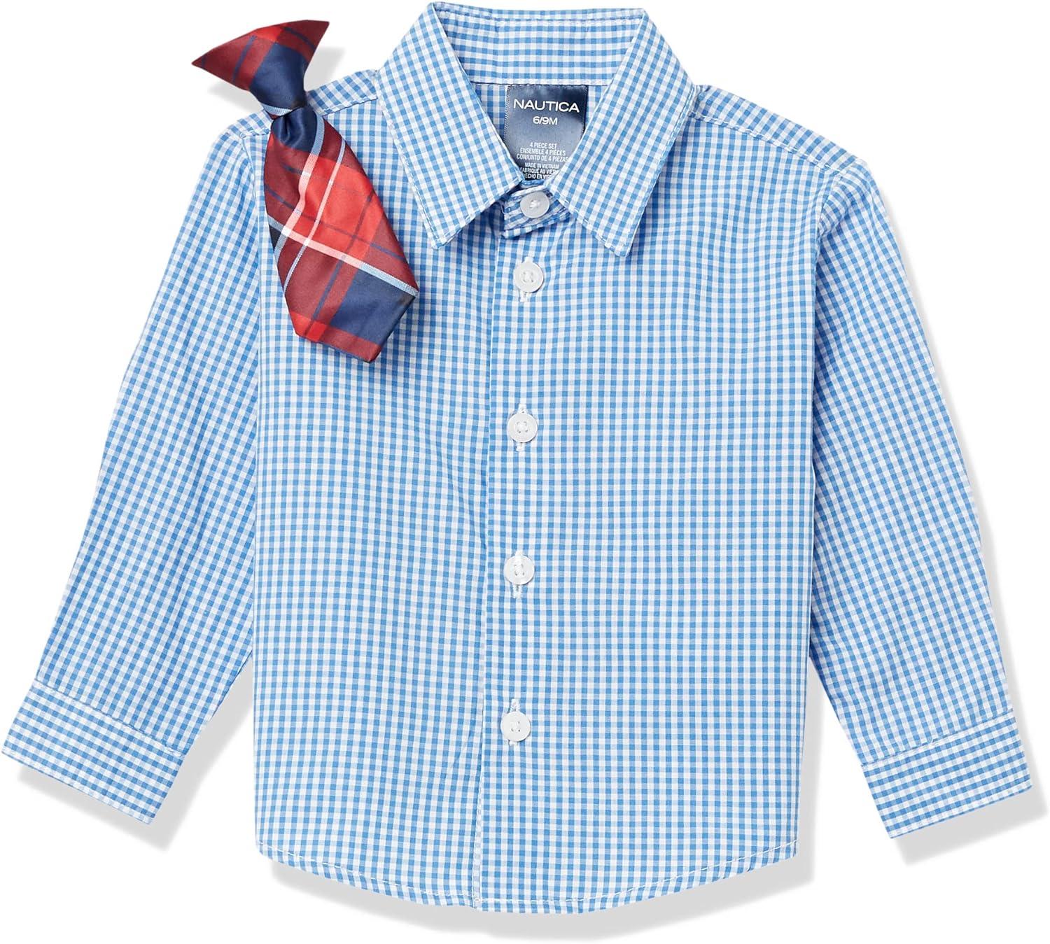 imageNautica BabyBoys 4Piece Suit Set with Dress Shirt Jacket Pants and TieNavyKhaki