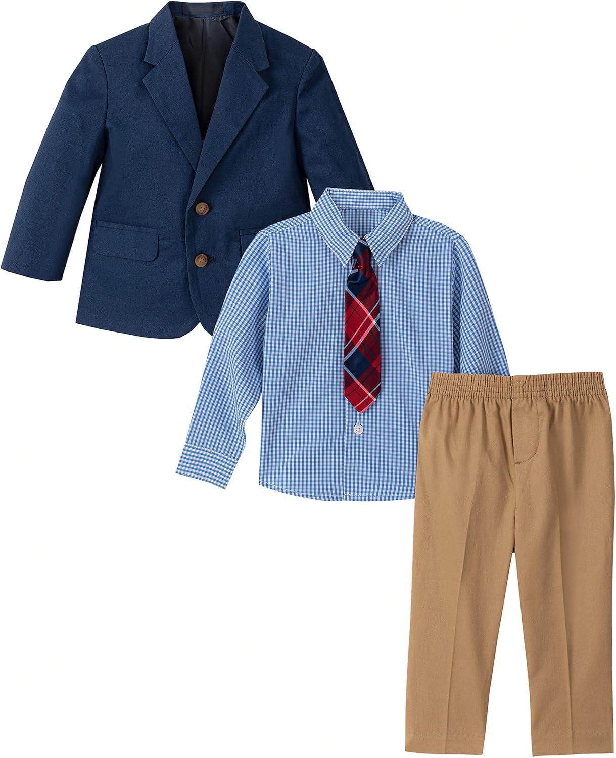 imageNautica BabyBoys 4Piece Suit Set with Dress Shirt Jacket Pants and TieNavyKhaki