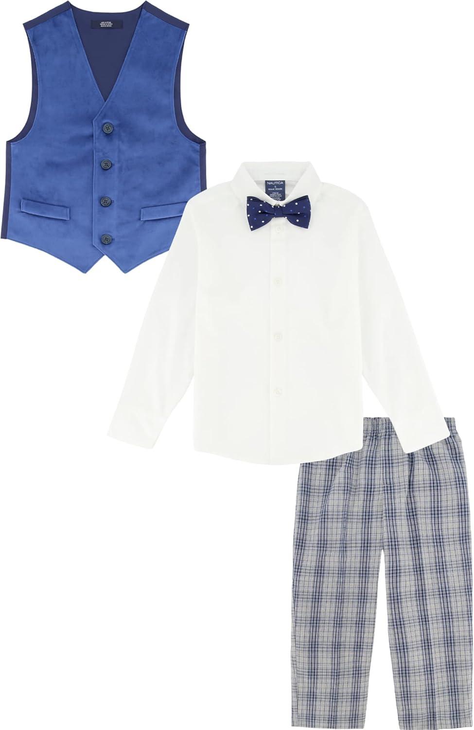 imageNautica Boys 4piece Formal Suit Set with Vest Pants Collared Dress Shirt and TieBlue Velvet