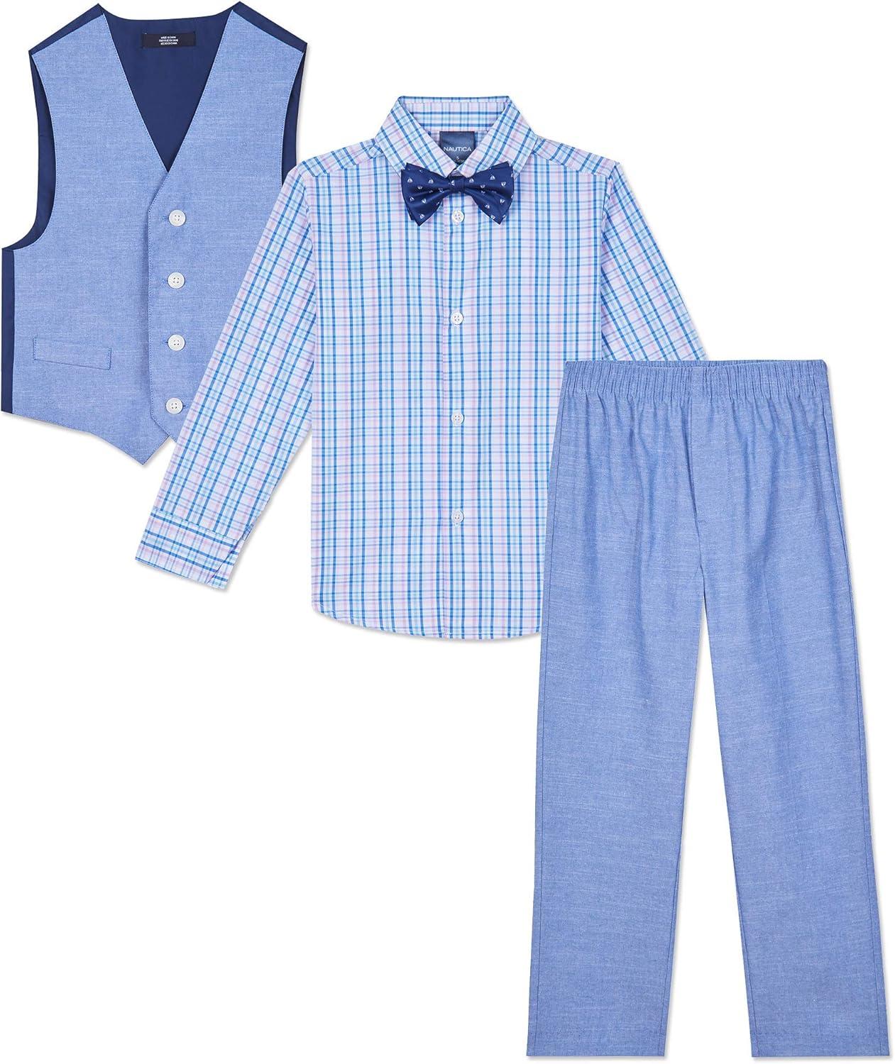 imageNautica Boys 4piece Formal Suit Set with Vest Pants Collared Dress Shirt and TieLavendula