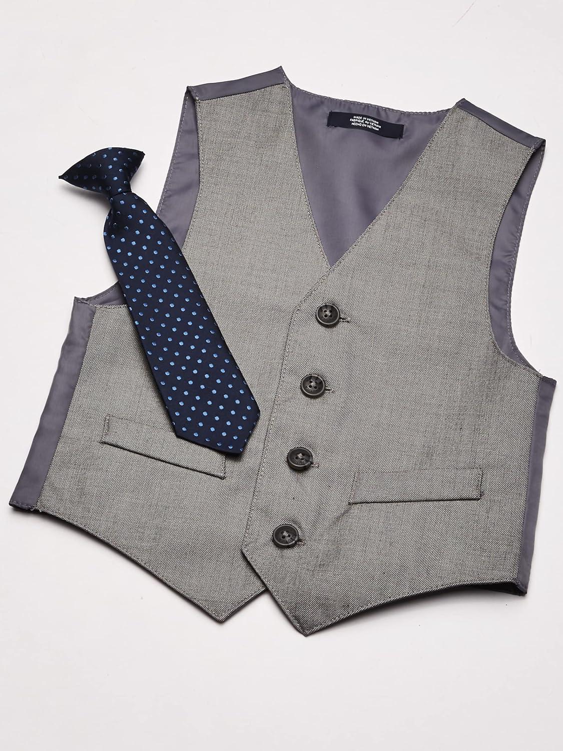 imageNautica Boys 4piece Formal Suit Set with Vest Pants Collared Dress Shirt and TieLight Grey