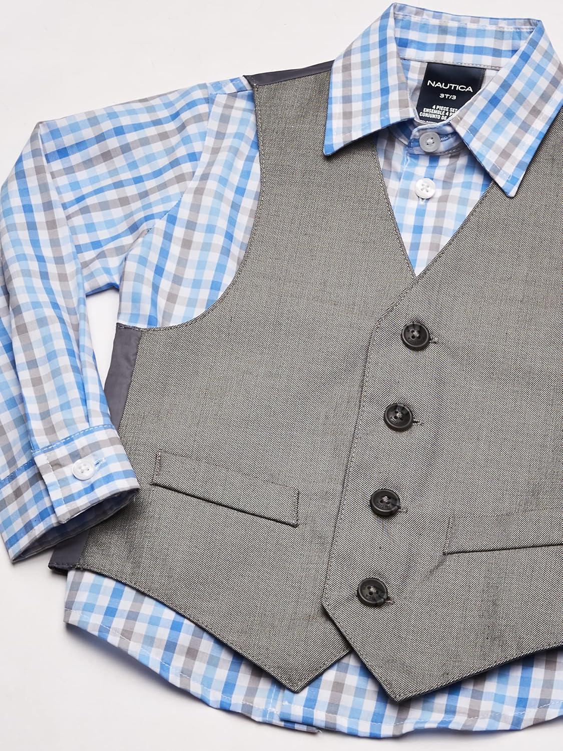 imageNautica Boys 4piece Formal Suit Set with Vest Pants Collared Dress Shirt and TieLight Grey
