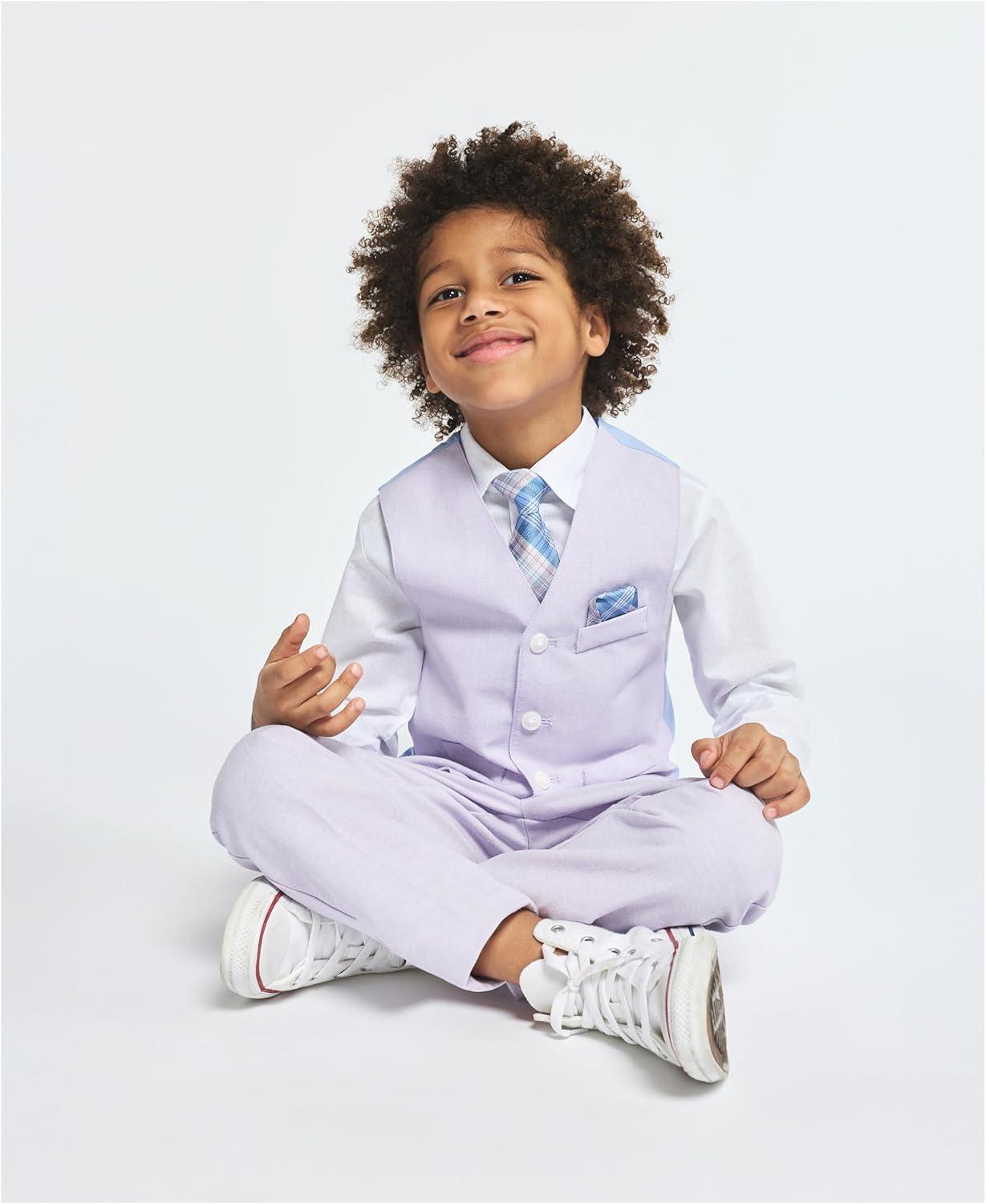 imageNautica Boys 4piece Formal Suit Set with Vest Pants Collared Dress Shirt and TiePastel Lilac