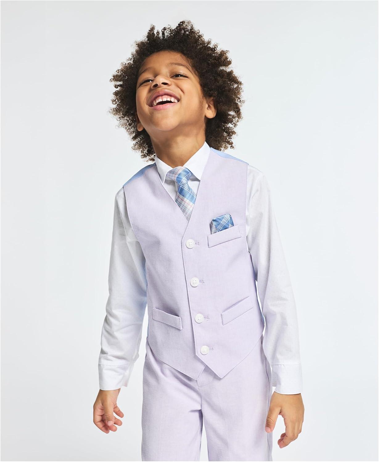 imageNautica Boys 4piece Formal Suit Set with Vest Pants Collared Dress Shirt and TiePastel Lilac