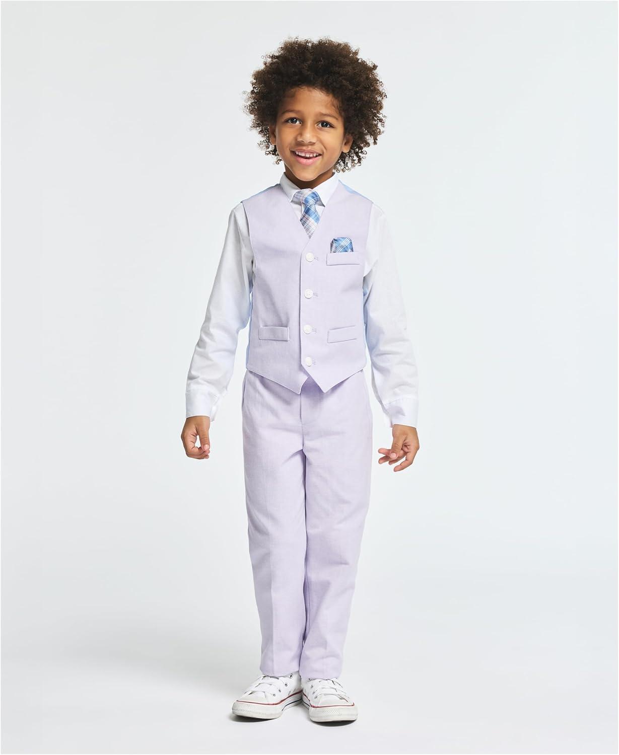 imageNautica Boys 4piece Formal Suit Set with Vest Pants Collared Dress Shirt and TiePastel Lilac