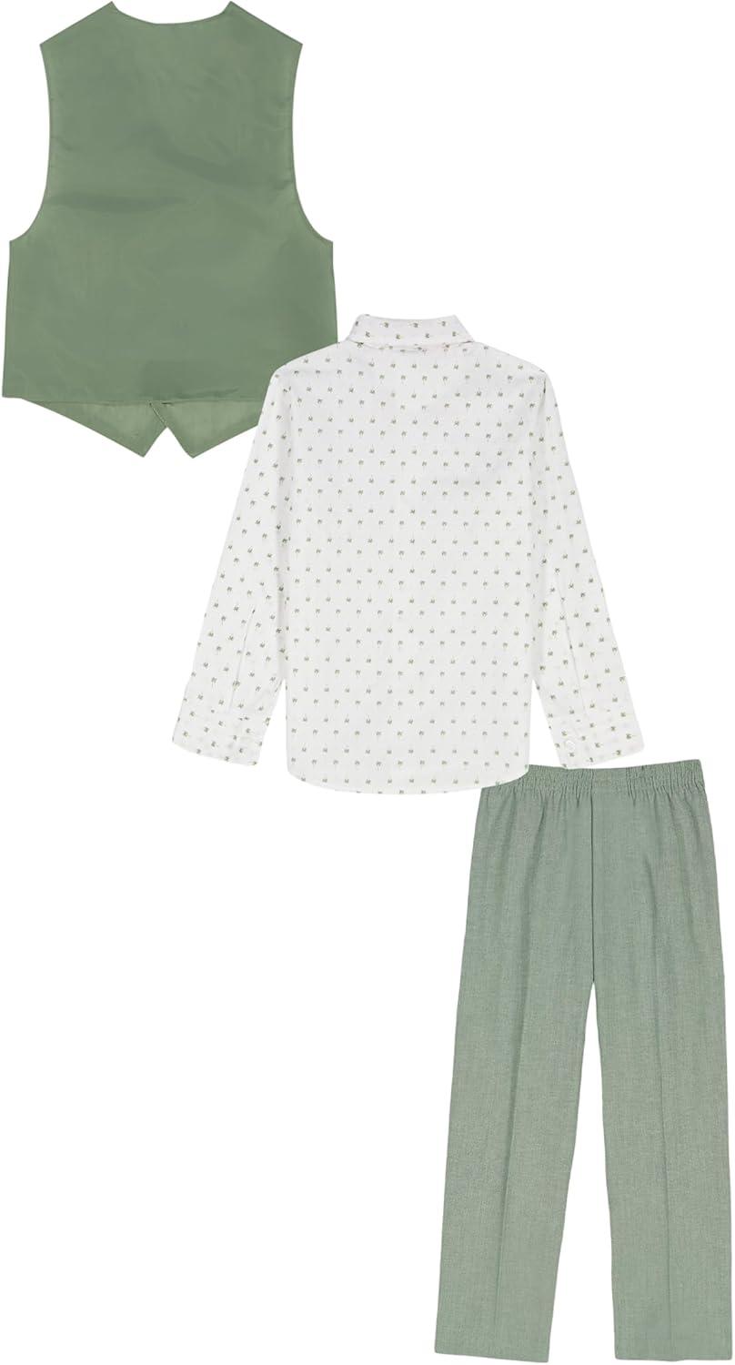 imageNautica Boys 4piece Formal Suit Set with Vest Pants Collared Dress Shirt and TieSage